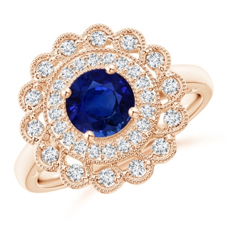 6.02-6.14x3.87mm AAA Art Deco Inspired GIA Certified Sapphire Floral Halo Ring in 10K Rose Gold