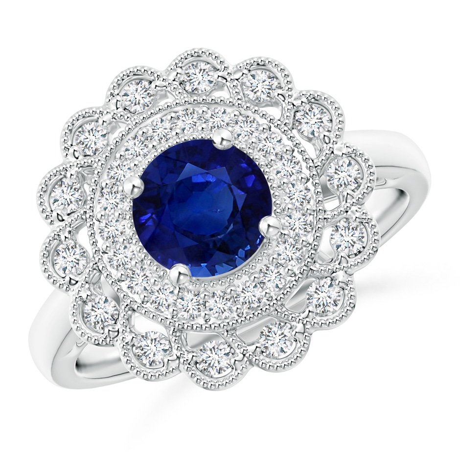 6.02-6.14x3.87mm AAA Art Deco Inspired GIA Certified Sapphire Floral Halo Ring in White Gold 