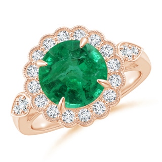 8.88x8.73x5.43mm AA GIA Certified Vintage Style Emerald Floral Ring in 18K Rose Gold