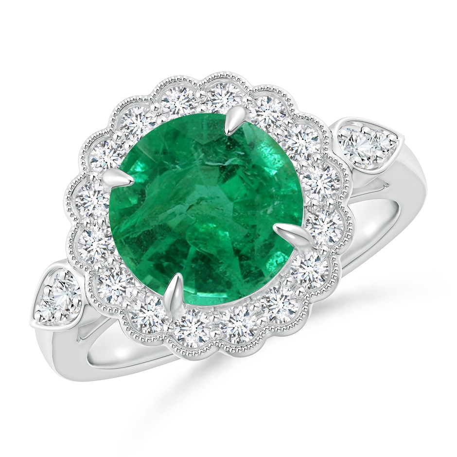 8.88x8.73x5.43mm AA GIA Certified Vintage Style Emerald Floral Ring in P950 Platinum 