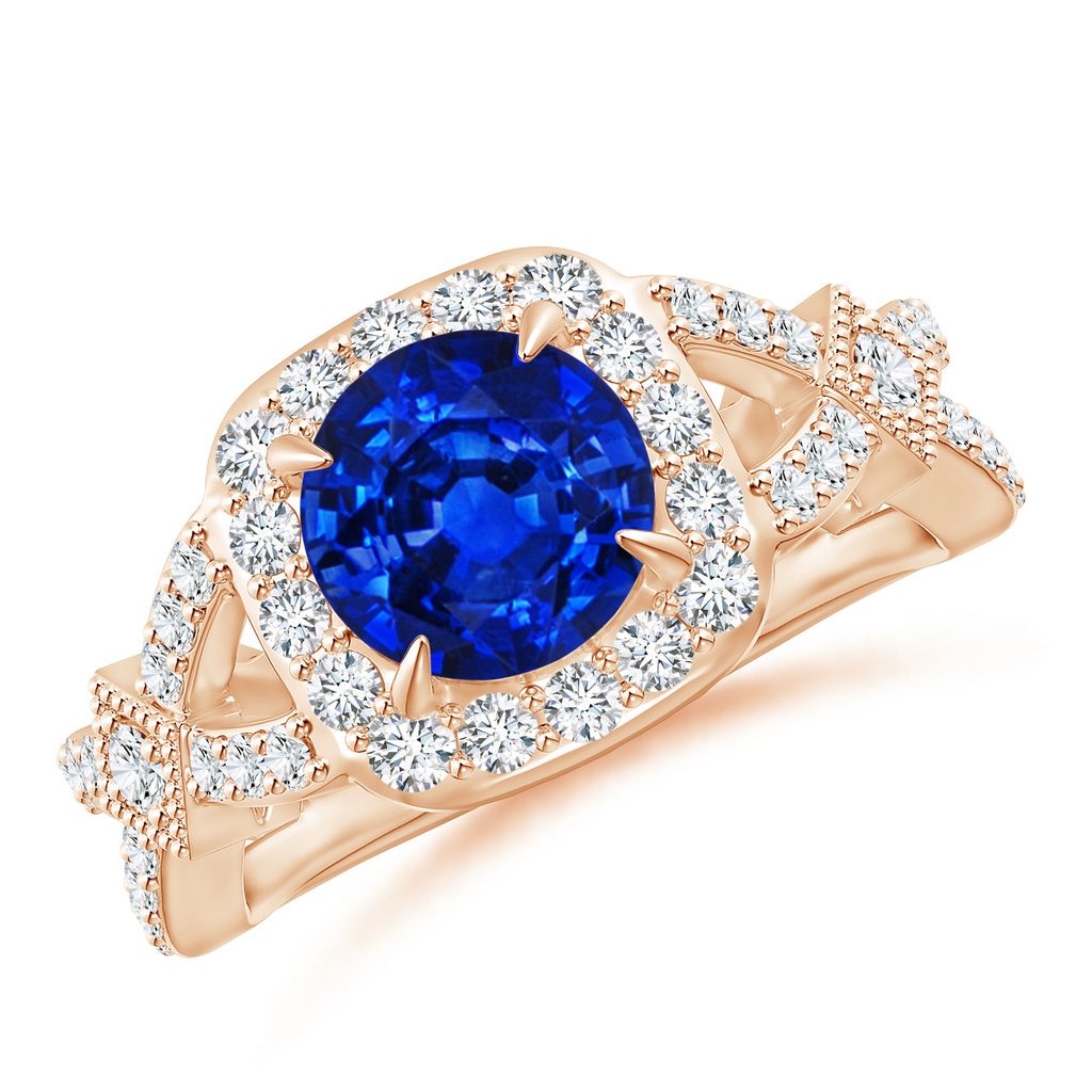 8mm AAAA Vintage Style Sapphire Split Shank Halo Ring in Rose Gold