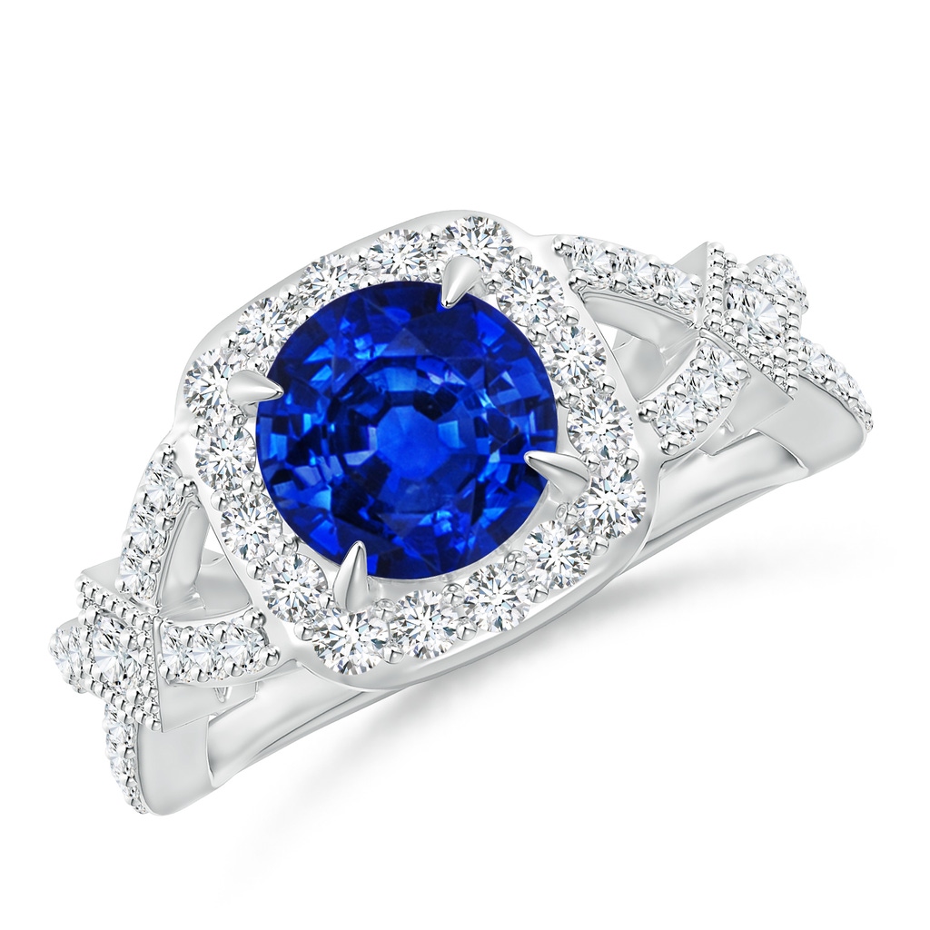 8mm AAAA Vintage Style Sapphire Split Shank Halo Ring in White Gold