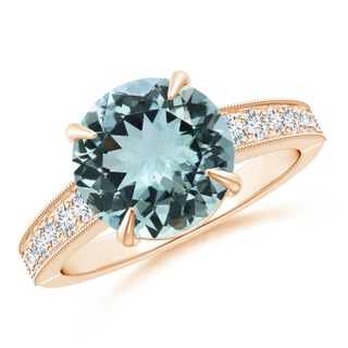 10.07x9.88x5.60mm AAA GIA Certified Classic Aquamarine Solitaire Ring with Milgrain in Rose Gold