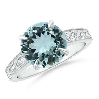 10.07x9.88x5.60mm AAA GIA Certified Classic Aquamarine Solitaire Ring with Milgrain in White Gold