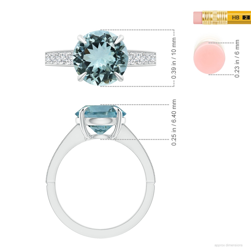 10.07x9.88x5.60mm AAA GIA Certified Classic Aquamarine Solitaire Ring with Milgrain in White Gold ruler