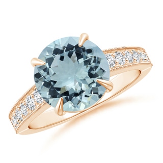 10.17x10.08x5.85mm AAA GIA Certified Classic Aquamarine Solitaire Ring with Milgrain in 10K Rose Gold
