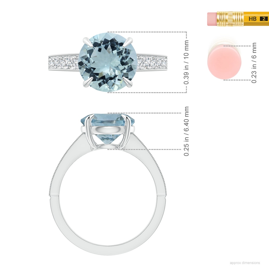 10.17x10.08x5.85mm AAA GIA Certified Classic Aquamarine Solitaire Ring with Milgrain in White Gold ruler