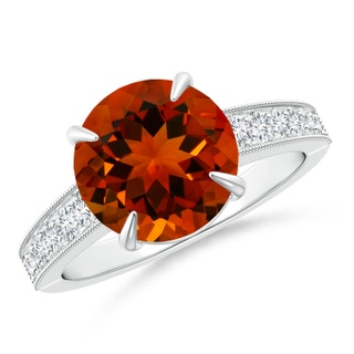 9.5x9.5mm AAAA GIA Certified Classic Citrine Solitaire Ring with Milgrain in 18K White Gold