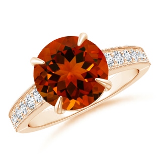 9.5x9.5mm AAAA GIA Certified Classic Citrine Solitaire Ring with Milgrain in Rose Gold