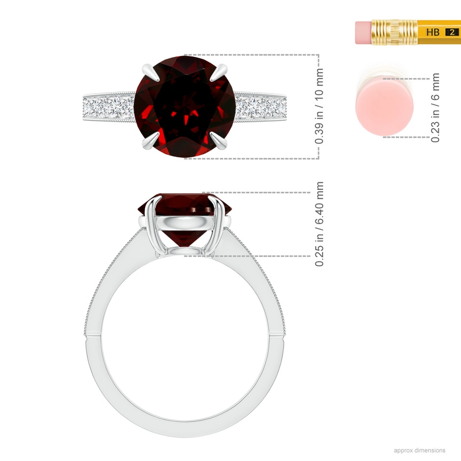 10.10x9.97x5.72mm AAA GIA Certified Classic Garnet Solitaire Ring with Milgrain in P950 Platinum ruler