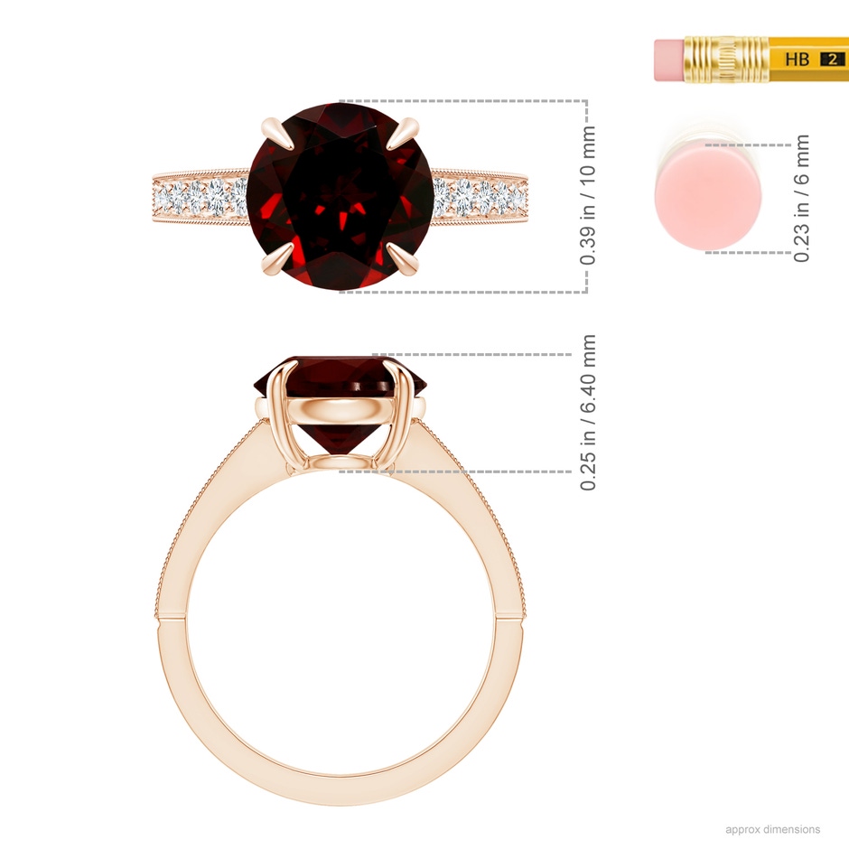 10.10x9.97x5.72mm AAA GIA Certified Classic Garnet Solitaire Ring with Milgrain in Rose Gold ruler