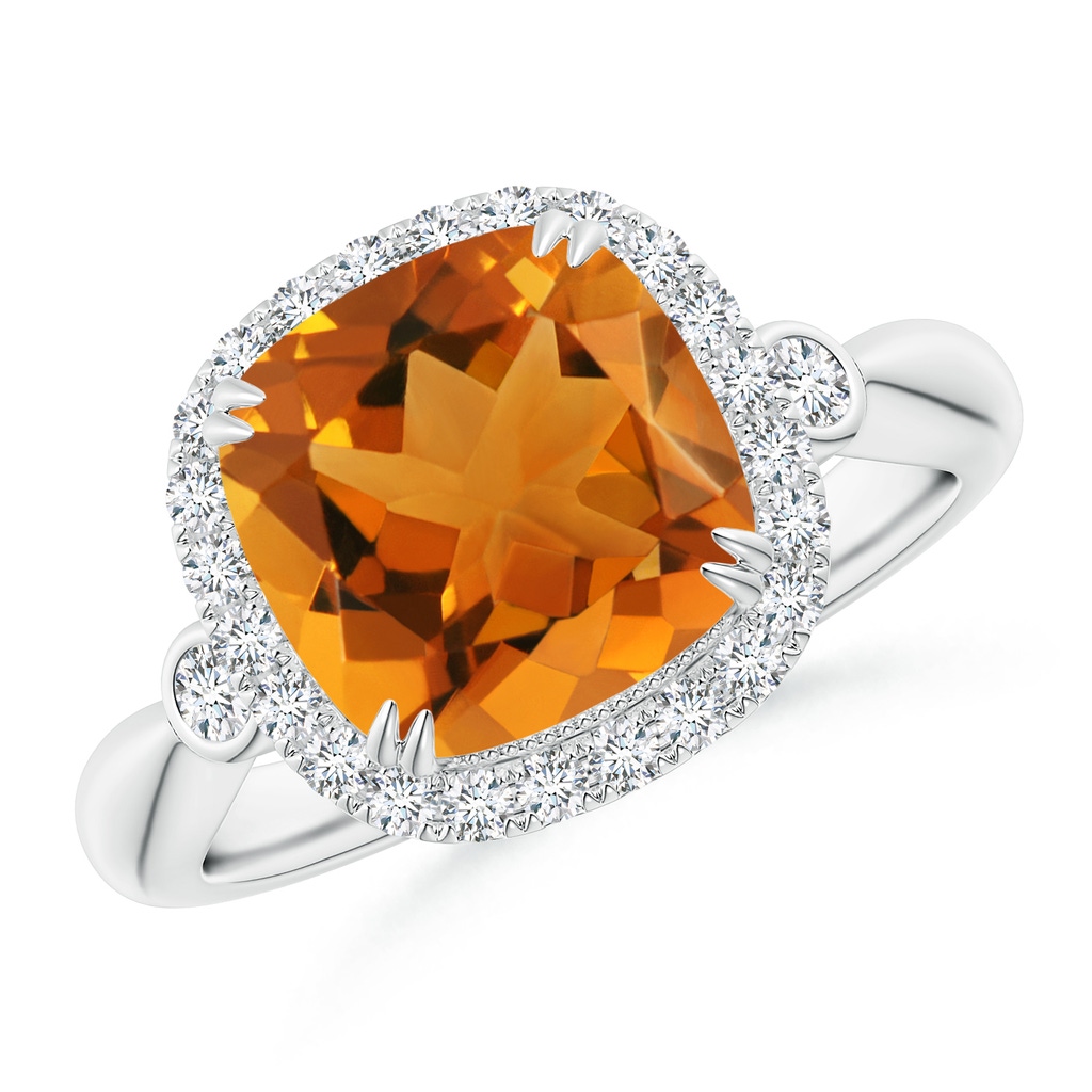 9mm AAA Cushion Citrine Reverse Tapered Shank Cocktail Halo Ring in White Gold