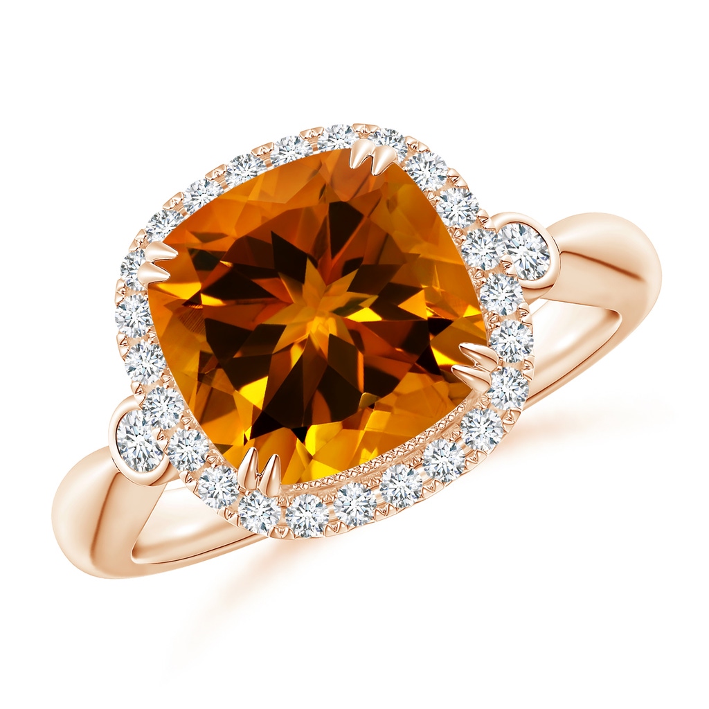 10.06x10.05x6.83mm AA GIA Certified Cushion Citrine Tapered Shank Ring in Rose Gold