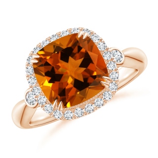 10.11x10.04x6.79mm AA GIA Certified Cushion Citrine Tapered Shank Ring in 9K Rose Gold