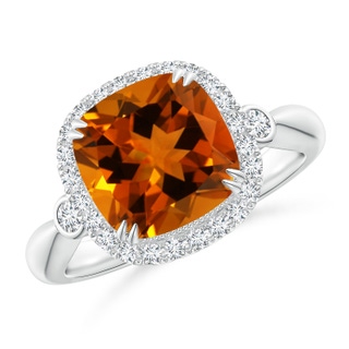 10.11x10.04x6.79mm AA GIA Certified Cushion Citrine Tapered Shank Ring in White Gold