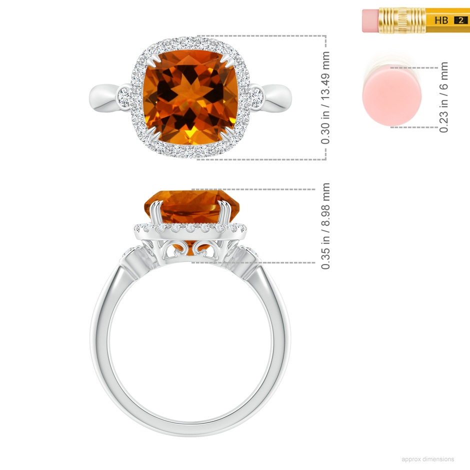 10.11x10.04x6.79mm AA GIA Certified Cushion Citrine Tapered Shank Ring in White Gold ruler