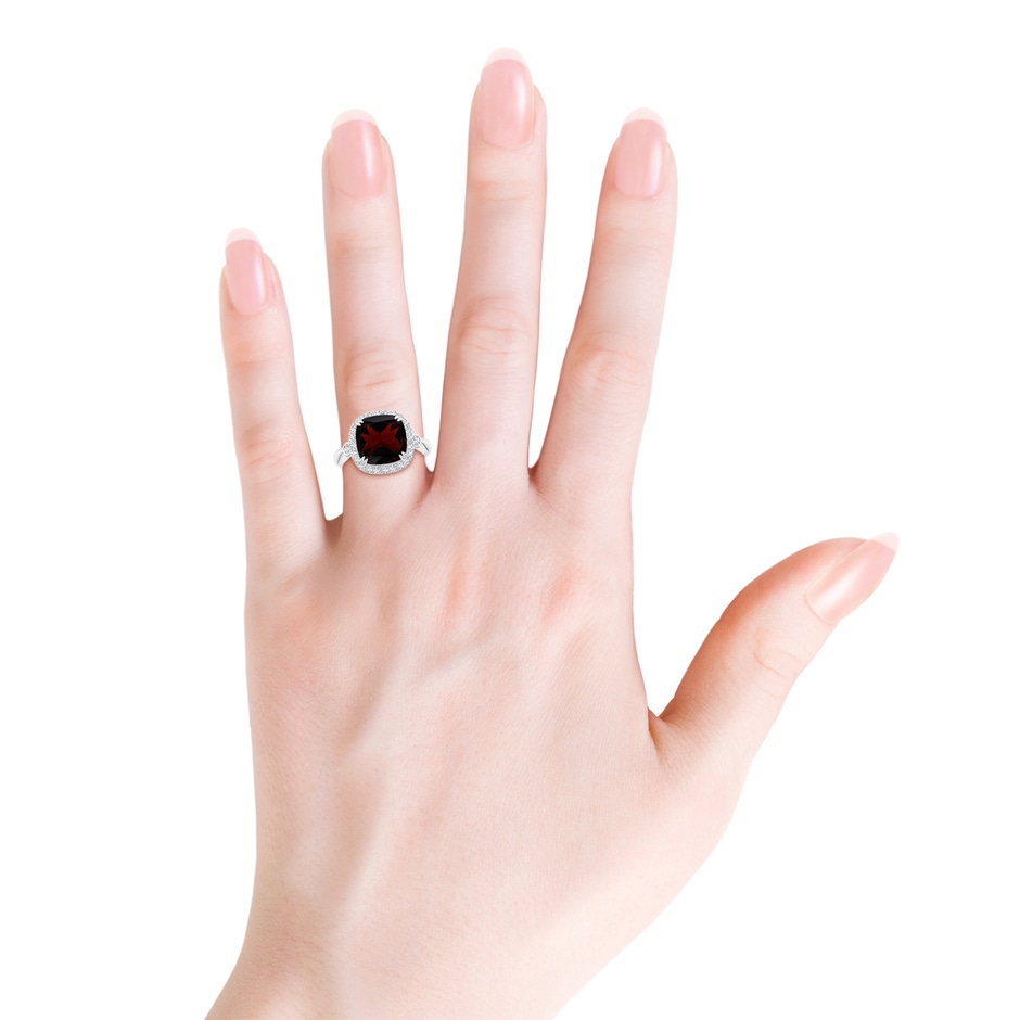 10mm A Cushion Garnet Reverse Tapered Shank Cocktail Halo Ring in P950 Platinum body-hand
