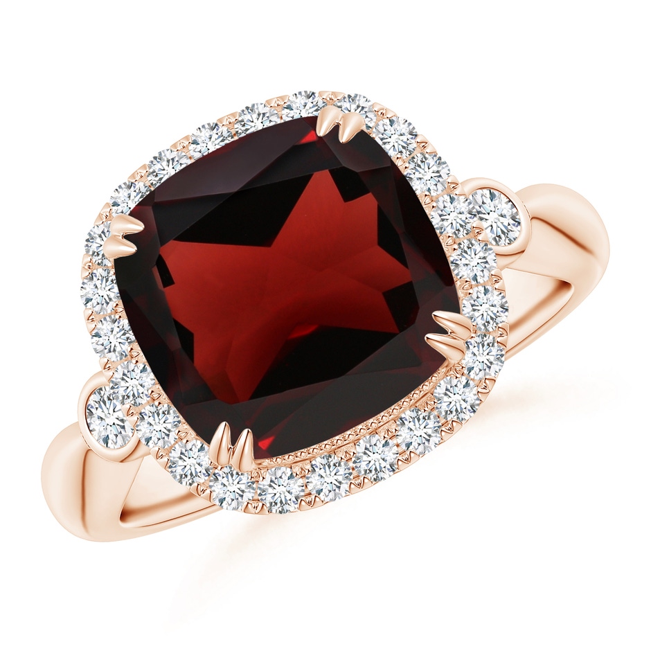 10mm AA Cushion Garnet Reverse Tapered Shank Cocktail Halo Ring in Rose Gold 