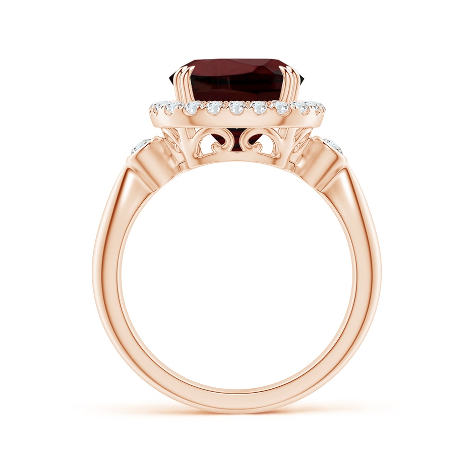 10mm AA Cushion Garnet Reverse Tapered Shank Cocktail Halo Ring in Rose Gold side 1