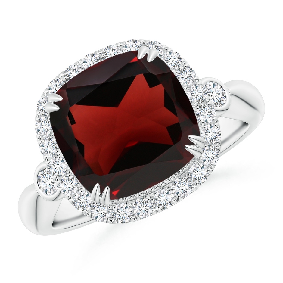 10mm AA Cushion Garnet Reverse Tapered Shank Cocktail Halo Ring in White Gold 