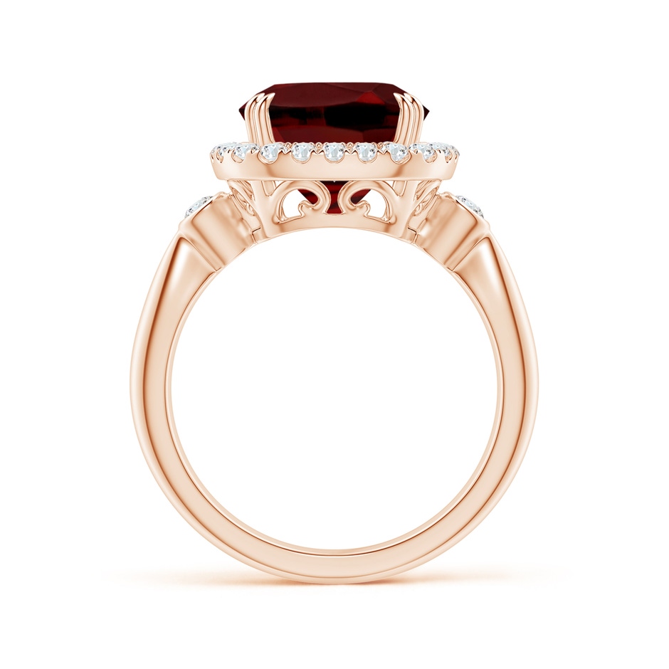 10mm AAAA Cushion Garnet Reverse Tapered Shank Cocktail Halo Ring in Rose Gold side 1