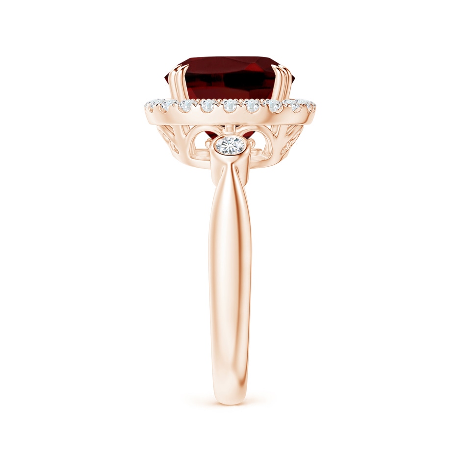 10mm AAAA Cushion Garnet Reverse Tapered Shank Cocktail Halo Ring in Rose Gold side 2
