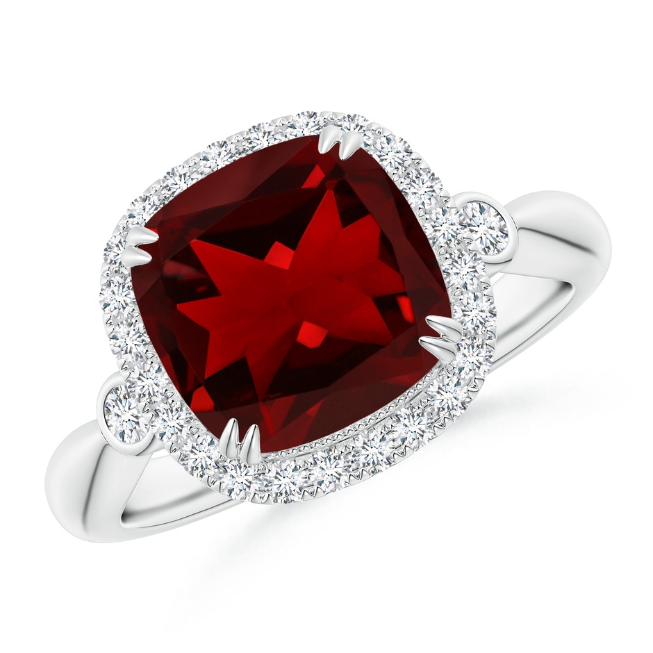 9mm AAAA Cushion Garnet Reverse Tapered Shank Cocktail Halo Ring in P950 Platinum 
