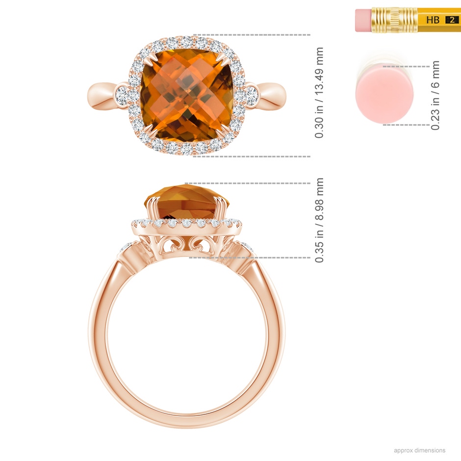 9.97x9.86x8.06mm AAA GIA Certified Cushion Orange Zircon Ring in 18K Rose Gold ruler