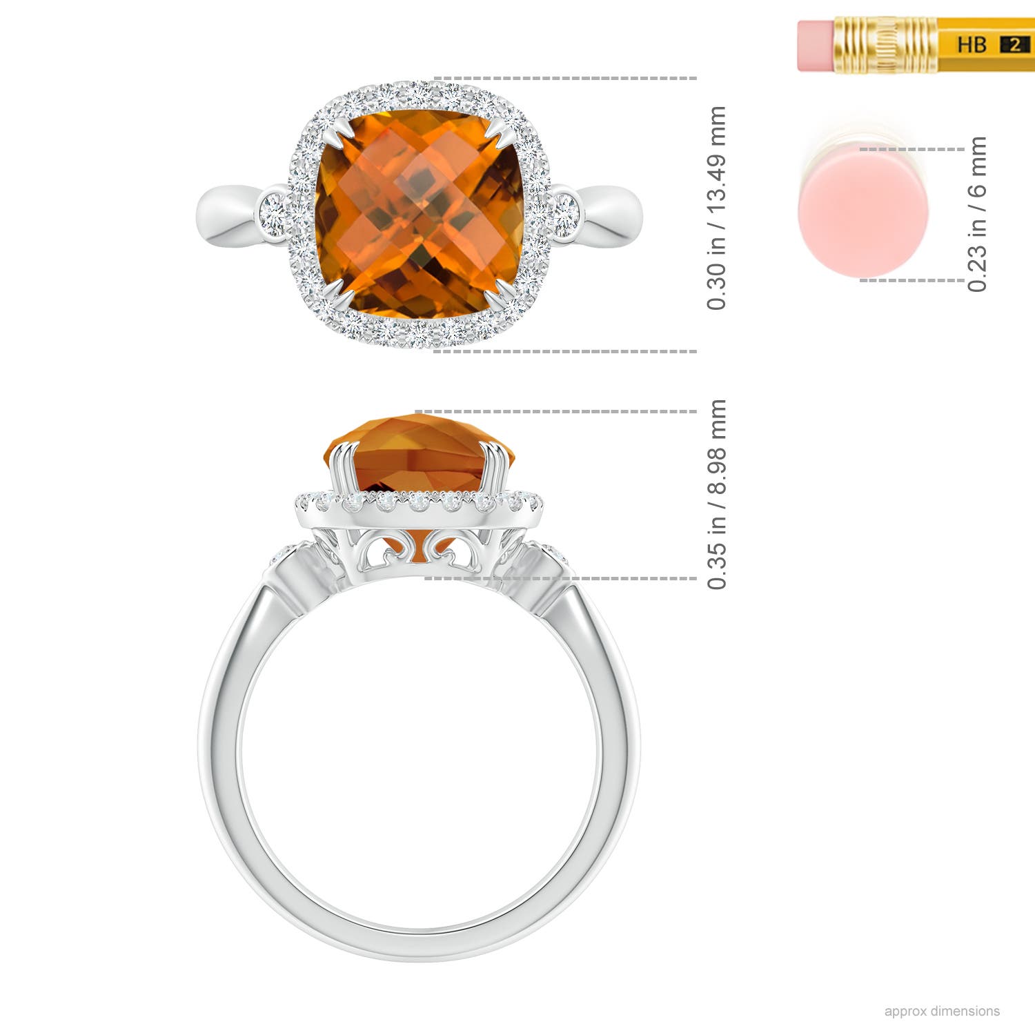 9.97x9.86x8.06mm AAA GIA Certified Cushion Orange Zircon Ring in White Gold - ruler