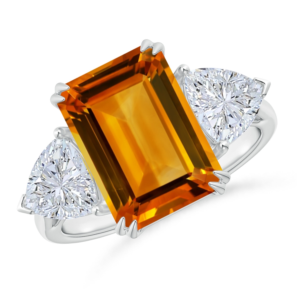 12.14x9.12x5.42mm AAAA GIA Certified Citrine Ring with Trillion Side Diamonds in P950 Platinum