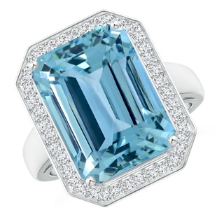 14.00x9.91x8.46mm AAAA GIA Certified Emerald Cut Aquamarine Ring with Diamonds in 18K White Gold