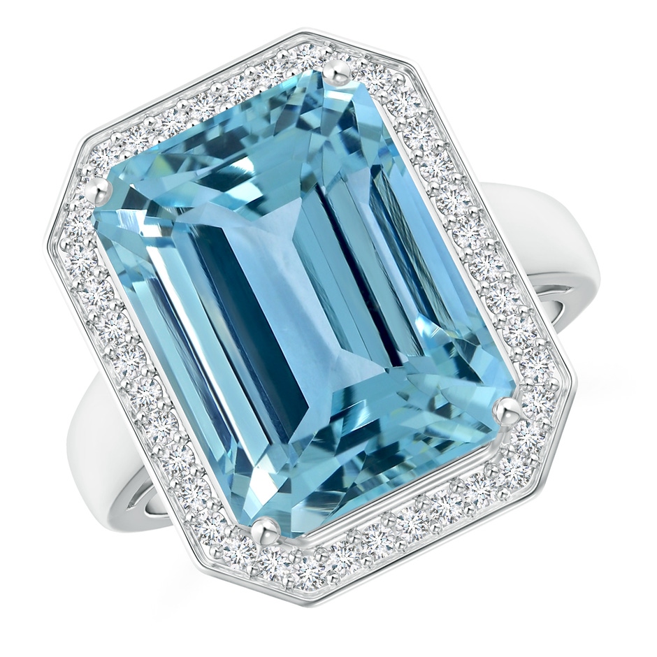 14.00x9.91x8.46mm AAAA GIA Certified Emerald Cut Aquamarine Ring with Diamonds in 18K White Gold 