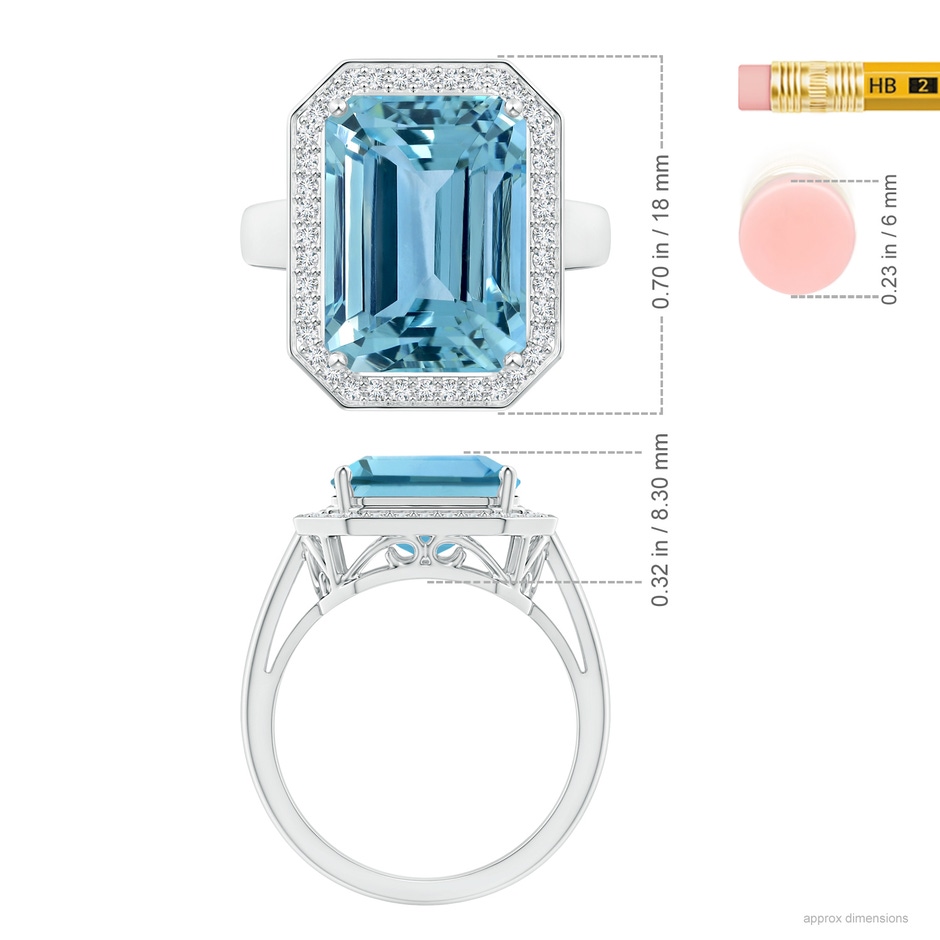 14.00x9.91x8.46mm AAAA GIA Certified Emerald Cut Aquamarine Ring with Diamonds in 18K White Gold ruler