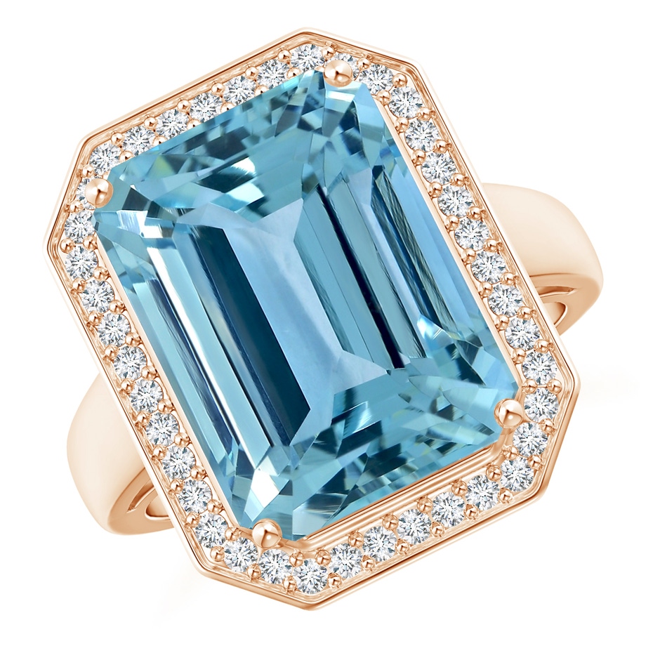 14.00x9.91x8.46mm AAAA GIA Certified Emerald Cut Aquamarine Ring with Diamonds in 9K Rose Gold 