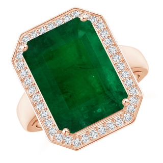 14.38x10.18x5.97mm AA GIA Certified Emerald Cut Emerald Ring with Diamonds in 18K Rose Gold