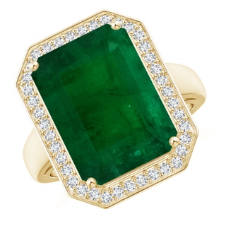 14.38x10.18x5.97mm AA GIA Certified Emerald Cut Emerald Ring with Diamonds in 18K Yellow Gold