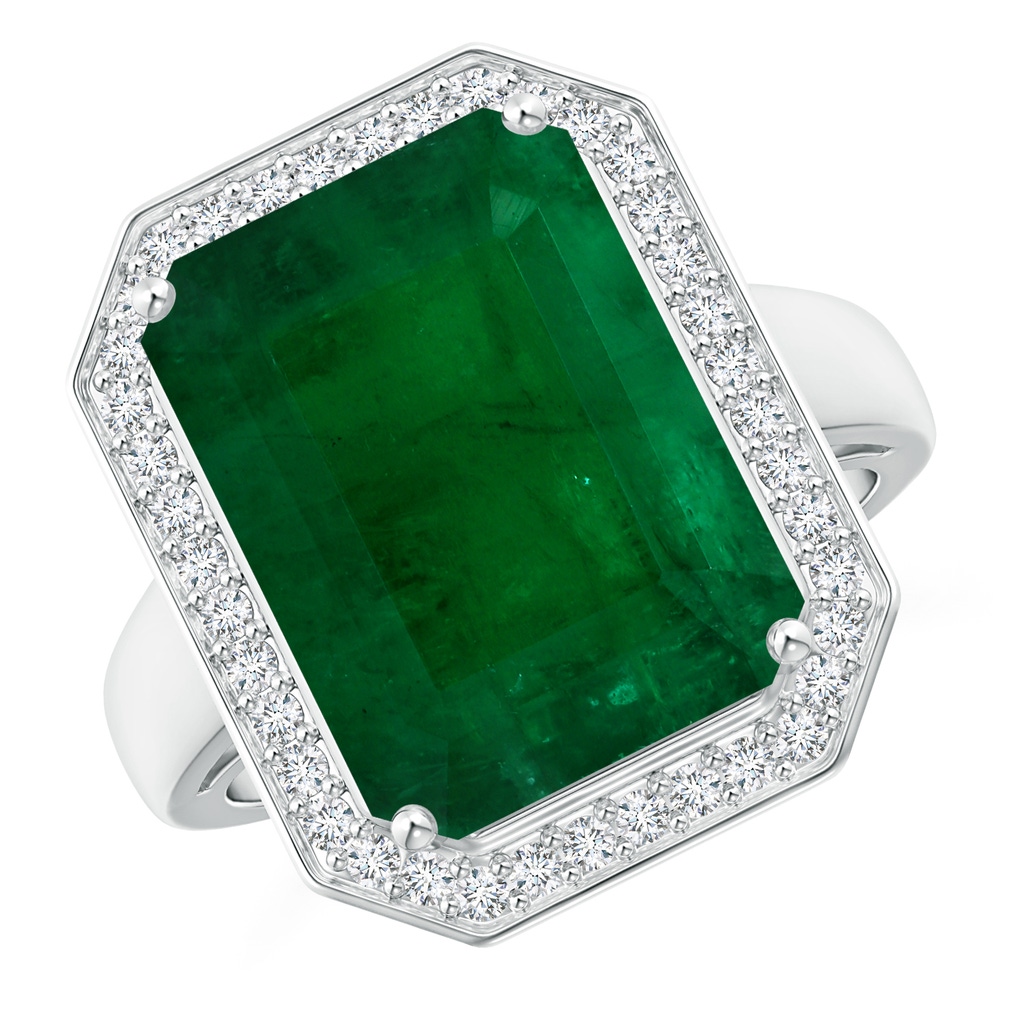 14.38x10.18x5.97mm AA GIA Certified Emerald Cut Emerald Ring with Diamonds in White Gold 