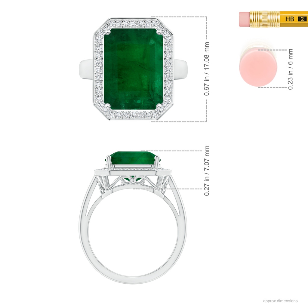 14.38x10.18x5.97mm AA GIA Certified Emerald Cut Emerald Ring with Diamonds in White Gold ruler