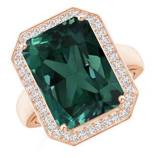 13.82x11.58x10.49mm AAAA GIA Certified Octagonal Teal Colour Sapphire Ring with Diamonds in 18K Rose Gold