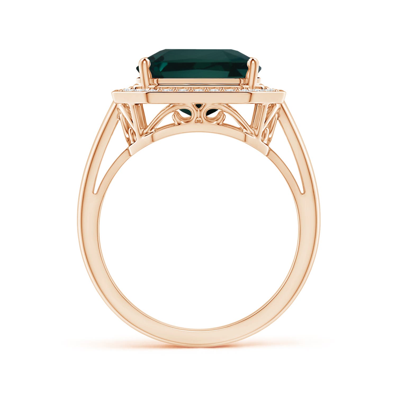 13.82x11.58x10.49mm AAAA GIA Certified Octagonal Teal Colour Sapphire Ring with Diamonds in Rose Gold - side 2