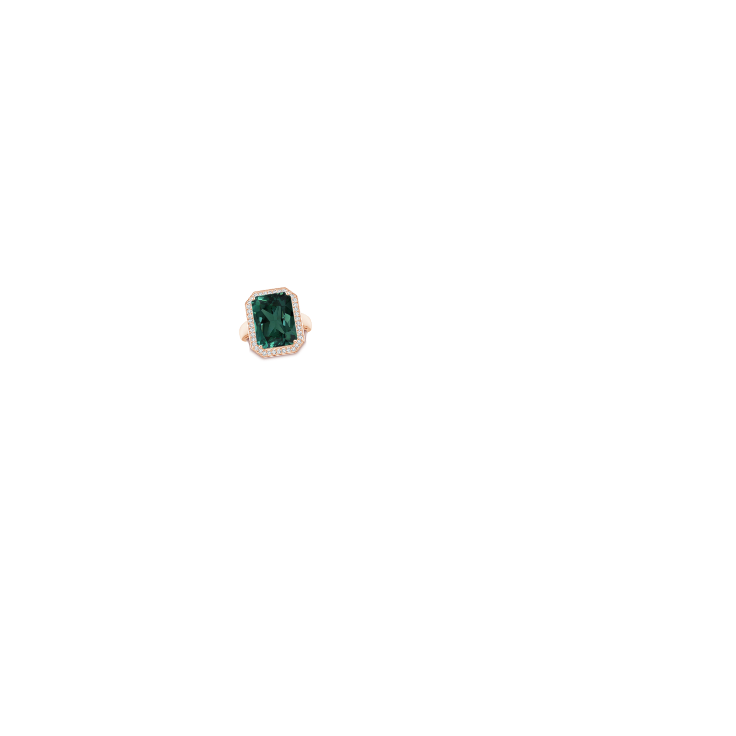 13.82x11.58x10.49mm AAAA GIA Certified Octagonal Teal Colour Sapphire Ring with Diamonds in Rose Gold - body_hand