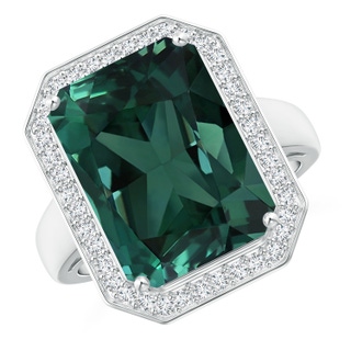 13.82x11.58x10.49mm AAAA GIA Certified Octagonal Teal Colour Sapphire Ring with Diamonds in White Gold