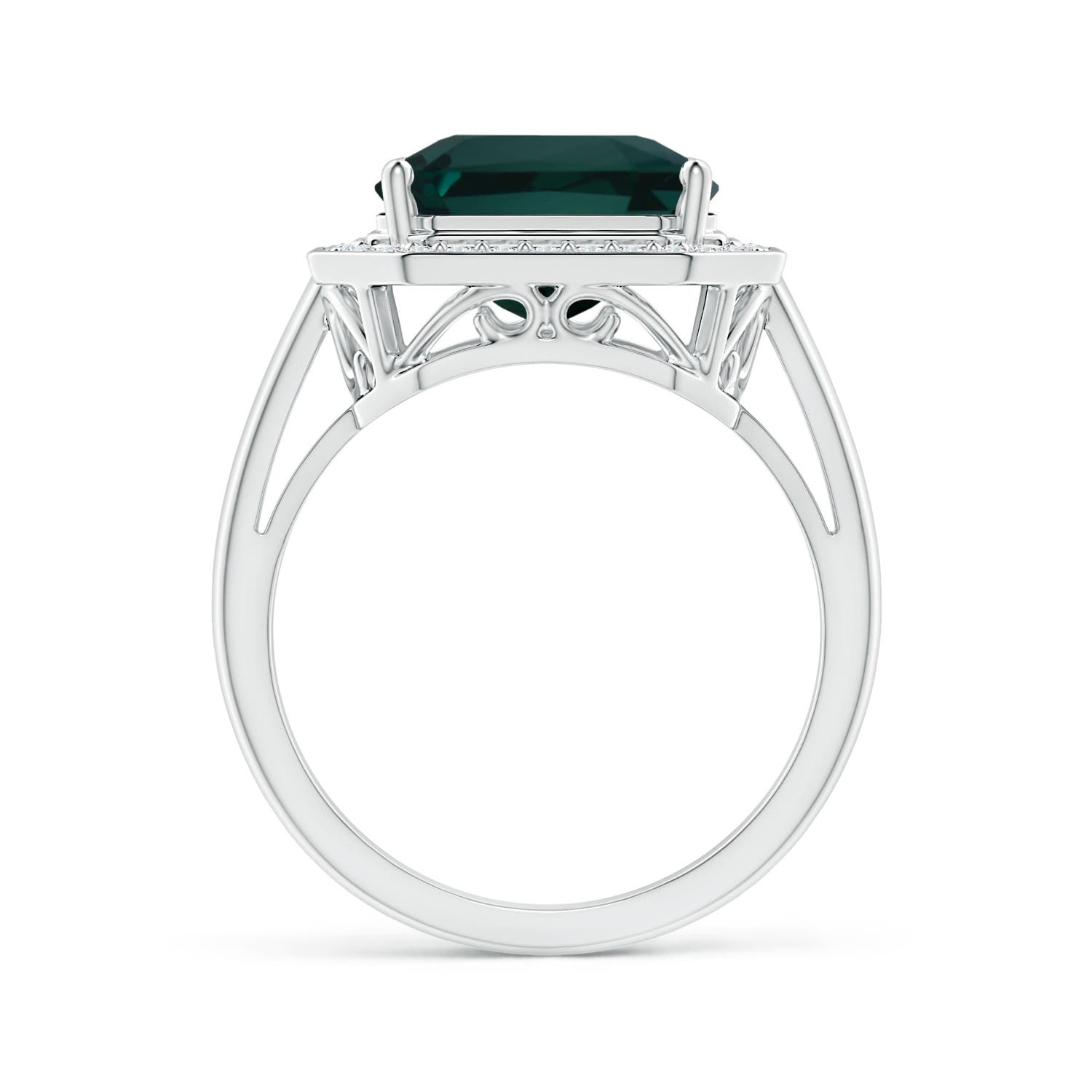 13.82x11.58x10.49mm AAAA GIA Certified Octagonal Teal Colour Sapphire Ring with Diamonds in White Gold - side 2