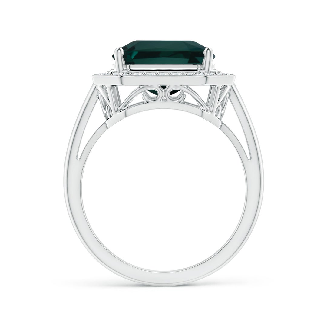 13.82x11.58x10.49mm AAAA GIA Certified Octagonal Teal Colour Sapphire Ring with Diamonds in White Gold - side 2