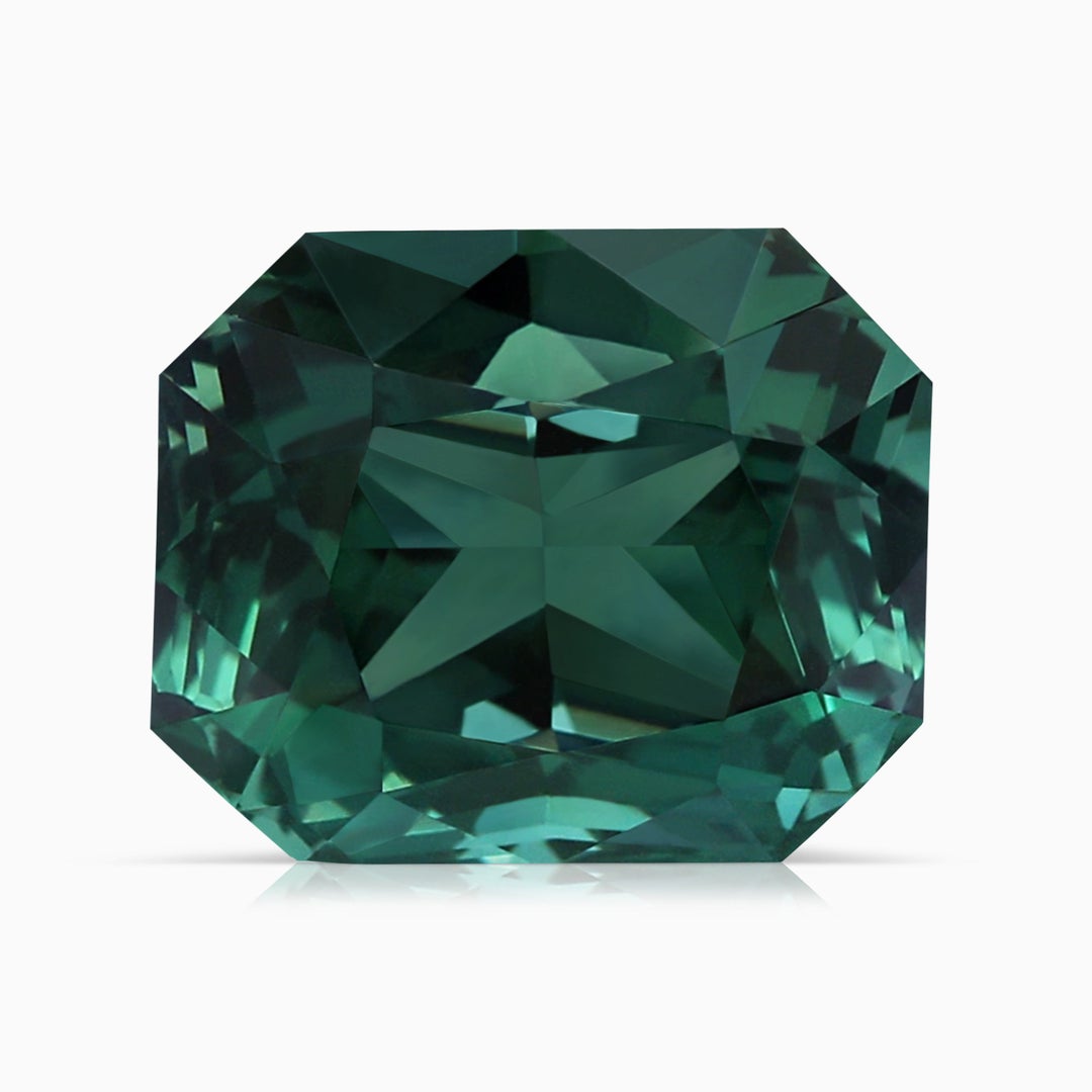 13.82x11.58x10.49mm AAAA GIA Certified Octagonal Teal Colour Sapphire Ring with Diamonds in White Gold - stone