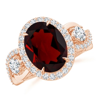 12.1x9.02x4.53mm AAAA GIA Certified Oval Garnet Crossover Shank Halo Ring in 18K Rose Gold