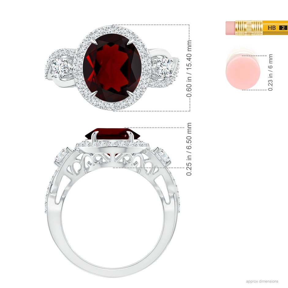 12.1x9.02x4.53mm AAAA GIA Certified Oval Garnet Crossover Shank Halo Ring in 18K White Gold ruler