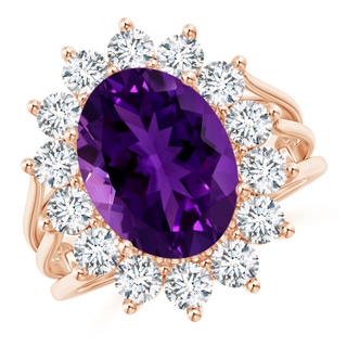 12.05x10.05x6.55mm AAAA GIA Certified Amethyst Triple Shank Floral Halo Ring in 10K Rose Gold