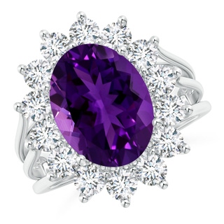 12.05x10.05x6.55mm AAAA GIA Certified Amethyst Triple Shank Floral Halo Ring in White Gold