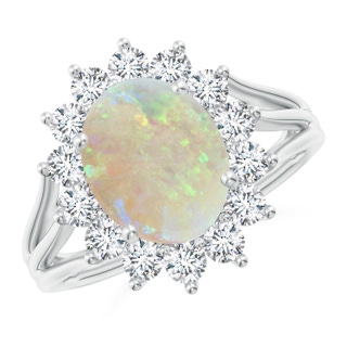 10x8mm AAA Oval Opal Triple Shank Floral Halo Ring in P950 Platinum